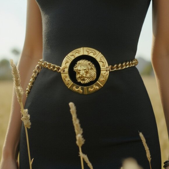Women’s Gold Lion Head Chain Waist Belt Adjustable XS - Medium Designer Inspired